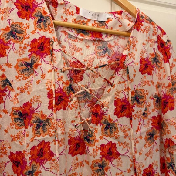 ASTR the Label Hibiscus Floral A-Line Dress Lightweight Boho Summer Size L Large - Picture 7 of 9